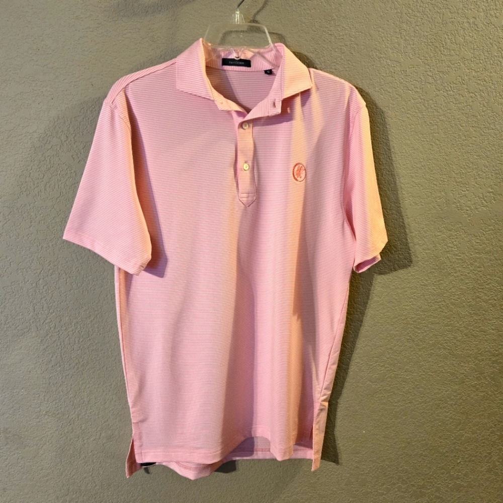 Turtleson‎ Mens Pink with White Stripes Short Sleeve Polo Shirt Size Small